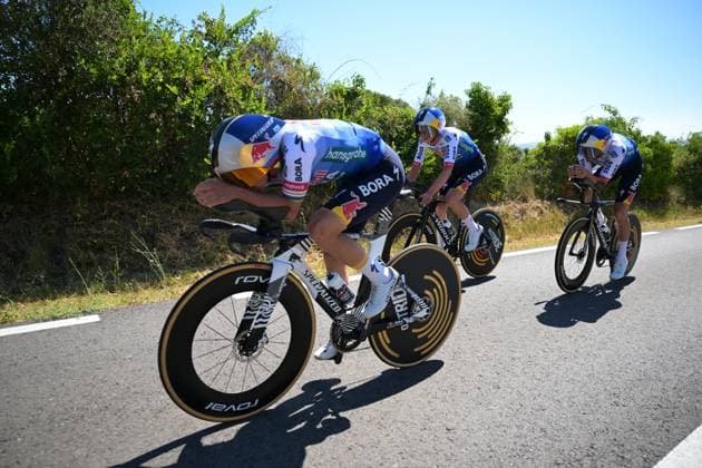 Belgian Remco Evenepoel of Red Bull-BORA-hansgrohe pictured in action during a training ahead of the 2026 Tour de France cycling race, Thursday 02 July 2026, in Barcelona, Spain. The 113th edition of the Tour de France starts on Saturday 4 July in Barcelona, Spain, and will finish in Paris, France on the 26th of July. DAVIDxPINTENS  x180150857x