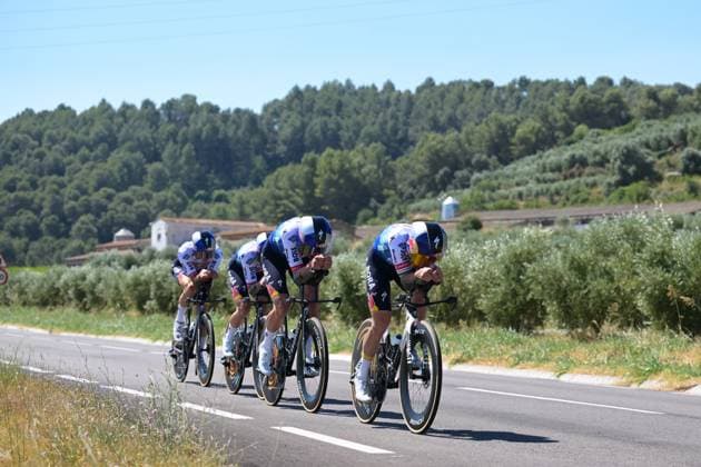 Red Bull-BORA-hansgrohe riders pictured in action during a time trial training ahead of the 2026 Tour de France cycling race, Thursday 02 July 2026, in Barcelona, Spain. The 113th edition of the Tour de France starts on Saturday 4 July in Barcelona, Spain, and will finish in Paris, France on the 26th of July. DAVIDxPINTENS  x180151189x