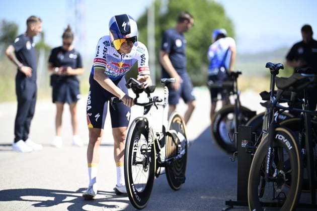 Belgian Remco Evenepoel of Red Bull-BORA-hansgrohe pictured before a time trial training ahead of the 2026 Tour de France cycling race, Thursday 02 July 2026, in Barcelona, Spain. The 113th edition of the Tour de France starts on Saturday 4 July in Barcelona, Spain, and will finish in Paris, France on the 26th of July. JASPERxJACOBS  x180152543x