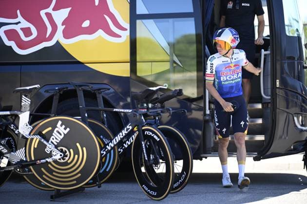 Belgian Remco Evenepoel of Red Bull-BORA-hansgrohe pictured before a time trial training ahead of the 2026 Tour de France cycling race, Thursday 02 July 2026, in Barcelona, Spain. The 113th edition of the Tour de France starts on Saturday 4 July in Barcelona, Spain, and will finish in Paris, France on the 26th of July. JASPERxJACOBS  x180152599x