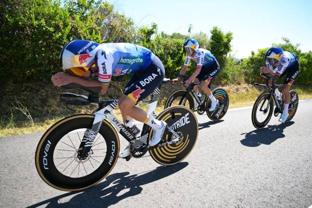 Belgian Remco Evenepoel of Red Bull-BORA-hansgrohe pictured in action during a time trial training ahead of the 2026 Tour de France cycling race, Thursday 02 July 2026, in Barcelona, Spain. The 113th edition of the Tour de France starts on Saturday 4 July in Barcelona, Spain, and will finish in Paris, France on the 26th of July. DAVIDxPINTENS  x180153193x