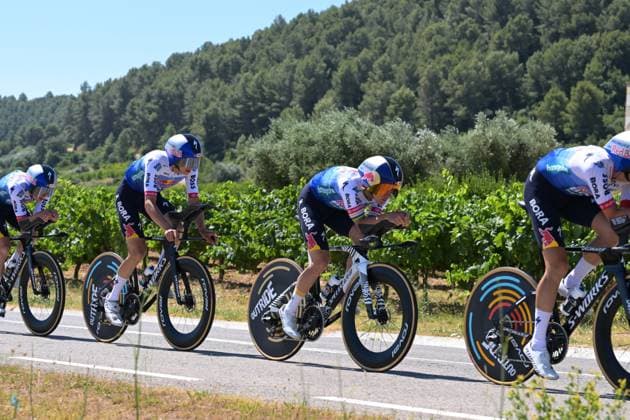 Belgian Remco Evenepoel of Red Bull-BORA-hansgrohe pictured in action during a time trial training ahead of the 2026 Tour de France cycling race, Thursday 02 July 2026, in Barcelona, Spain. The 113th edition of the Tour de France starts on Saturday 4 July in Barcelona, Spain, and will finish in Paris, France on the 26th of July. DAVIDxPINTENS  x180154980x