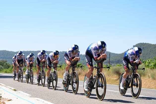 Red Bull-BORA-hansgrohe riders pictured in action during a time trial training ahead of the 2026 Tour de France cycling race, Thursday 02 July 2026, in Barcelona, Spain. The 113th edition of the Tour de France starts on Saturday 4 July in Barcelona, Spain, and will finish in Paris, France on the 26th of July. DAVIDxPINTENS  x180155056x