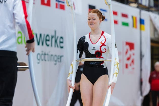 Wheel Gymnastics World Championships 2026 Rhönrad Weltmeisterschaft 2026 in der Sparkassen Arena Göttingen. Tag 02. Deutschland, Göttingen am 02. Juli 2026: Tag Zwei der Weltmeisterschaft in Rhönrad mit über 250 Athletinnen und Athleten aus 17 Nationen. Sarah Henning aus Deutschland in der Disziplin Sprung (Vault). *** 2026 World Championships in Wheel Gymnastics: 2026 Rhönrad World Championships at the Sparkassen Arena in Göttingen, Day 2, Germany, Göttingen on July 2, 2026 Day Two of the Rhönrad World Championships with over 250 athletes from 17 nations Sarah Henning from Germany in the vault event