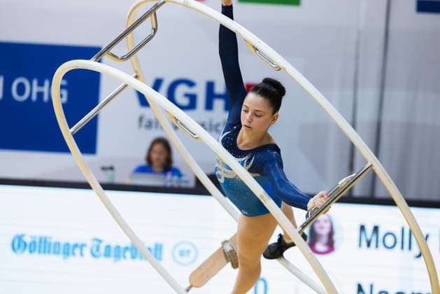 Wheel Gymnastics World Championships 2026 Rhönrad Weltmeisterschaft 2026 in der Sparkassen Arena Göttingen. Tag 02. Deutschland, Göttingen am 02. Juli 2026: Tag Zwei der Weltmeisterschaft in Rhönrad mit über 250 Athletinnen und Athleten aus 17 Nationen. Naomi Livne aus Israel in der Disziplin Spiral (Spirale). *** 2026 World Championships in Wheel Gymnastics: 2026 Rhönrad World Championships at the Sparkassen Arena in Göttingen, Day 2, Germany, Göttingen on July 2, 2026 Day Two of the Rhönrad World Championships with over 250 athletes from 17 nations Naomi Livne from Israel in the Spiral discipline