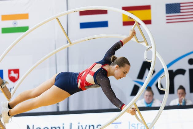 Wheel Gymnastics World Championships 2026 Rhönrad Weltmeisterschaft 2026 in der Sparkassen Arena Göttingen. Tag 02. Deutschland, Göttingen am 01. Juli 2026: Tag Zwei der Weltmeisterschaft in Rhönrad mit über 250 Athletinnen und Athleten aus 17 Nationen. Iselin Horvel (Horvel) aus Norwegen in der Disziplin Spiral (Spirale). *** 2026 World Championships in Wheel Gymnastics: 2026 Rhönrad World Championships at the Sparkassen Arena in Göttingen, Day 2, Germany, Göttingen on July 1, 2026 Day two of the Rhönrad World Championships with over 250 athletes from 17 nations Iselin Horvel from Norway in the Spiral discipline