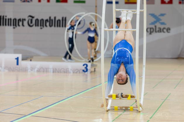 Wheel Gymnastics World Championships 2026 Rhönrad Weltmeisterschaft 2026 in der Sparkassen Arena Göttingen. Tag 02. Deutschland, Göttingen am 02. Juli 2026: Tag Zwei der Weltmeisterschaft in Rhönrad mit über 250 Athletinnen und Athleten aus 17 Nationen. Sopie Babych aud der Ukraine in der Disziplin Geradeturnen (Straight-line). *** 2026 World Championships in Wheel Gymnastics: 2026 Rhönrad World Championships at the Sparkassen Arena in Göttingen, Day 2, Germany, Göttingen on July 2, 2026 Day Two of the Rhönrad World Championships with over 250 athletes from 17 nations Sophie Babych from Ukraine in the straight-line gymnastics discipline