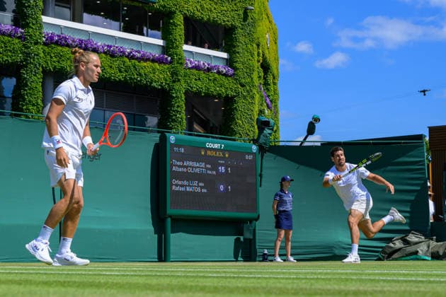 Day Four: The Championships - Wimbledon 2026 LONDON, ENGLAND JULY 02 - Orlando Luz of Brazil and Rafael Matos of Brazil during Gentlemen s Doubles First Round at The Wimbledon Lawn Tennis Championship at Wimbledon on July 02, 2026 in London, England. (Photo by Keeran Marquis)  Copyright: xKeeranxMarquis Fotoarena SPPx Sportspressphoto_SPR182608