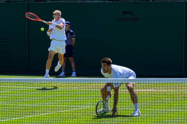 Day Four: The Championships - Wimbledon 2026 LONDON, ENGLAND JULY 02 - Orlando Luz of Brazil and Rafael Matos of Brazil during Gentlemen s Doubles First Round at The Wimbledon Lawn Tennis Championship at Wimbledon on July 02, 2026 in London, England. (Photo by Keeran Marquis)  Copyright: xKeeranxMarquis Fotoarena SPPx Sportspressphoto_SPR182609