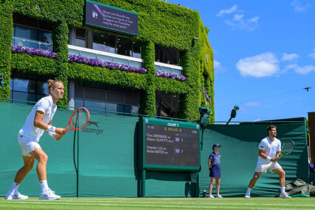 Day Four: The Championships - Wimbledon 2026 LONDON, ENGLAND JULY 02 - Orlando Luz of Brazil and Rafael Matos of Brazil during Gentlemen s Doubles First Round at The Wimbledon Lawn Tennis Championship at Wimbledon on July 02, 2026 in London, England. (Photo by Keeran Marquis)  Copyright: xKeeranxMarquis Fotoarena SPPx Sportspressphoto_SPR182610