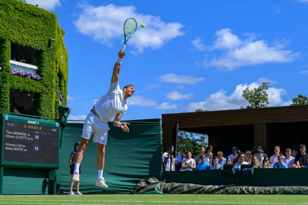 Day Four: The Championships - Wimbledon 2026 LONDON, ENGLAND JULY 02 - Albano Olivetti of France during Gentlemen s Doubles First Round at The Wimbledon Lawn Tennis Championship at Wimbledon on July 02, 2026 in London, England. (Photo by Keeran Marquis)  Copyright: xKeeranxMarquis Fotoarena SPPx Sportspressphoto_SPR182611