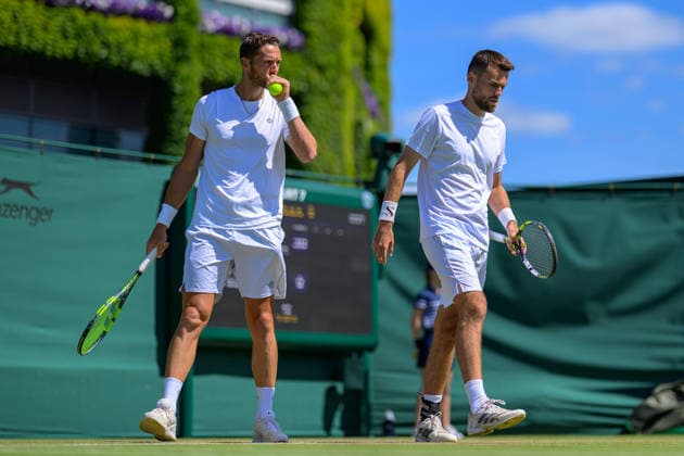 Day Four: The Championships - Wimbledon 2026 LONDON, ENGLAND JULY 02 - Theo Arribage of France and Albano Olivetti of France during Gentlemen s Doubles First Round at The Wimbledon Lawn Tennis Championship at Wimbledon on July 02, 2026 in London, England. (Photo by Keeran Marquis)  Copyright: xKeeranxMarquis Fotoarena SPPx Sportspressphoto_SPR182613