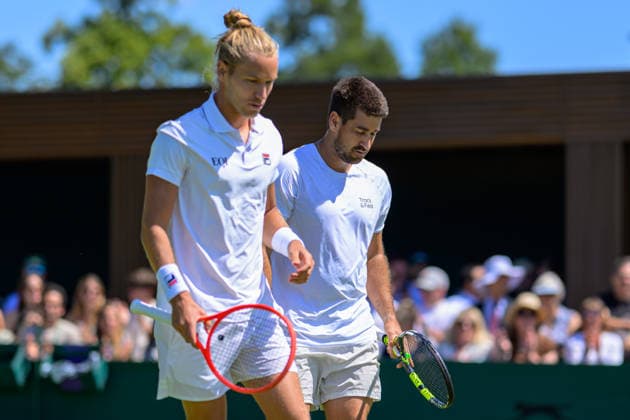 Day Four: The Championships - Wimbledon 2026 LONDON, ENGLAND JULY 02 - Orlando Luz of Brazil and Rafael Matos of Brazil during Gentlemen s Doubles First Round at The Wimbledon Lawn Tennis Championship at Wimbledon on July 02, 2026 in London, England. (Photo by Keeran Marquis)  Copyright: xKeeranxMarquis Fotoarena SPPx Sportspressphoto_SPR182615