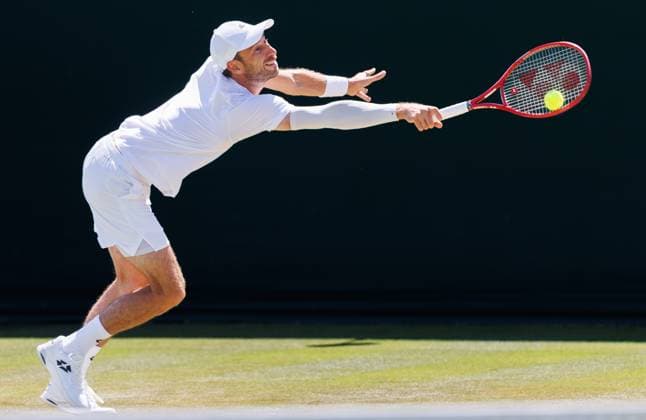Belgian Sander Gille pictured in action during a first round game between Indian-Brazilian pair Balaji-Demoliner and Belgian-Dutch pair Gille-Verbeek in the Men s doubles at the Wimbledon grand slam tennis tournament in London, Britain, Thursday 02 July 2026. BENOITxDOPPAGNE  x180162995x