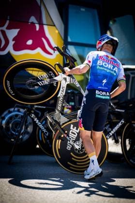 Belgian Remco Evenepoel of Red Bull-BORA-hansgrohe with his new Time Trial bike during a training ahead of the 2026 Tour de France cycling race, Thursday 02 July 2026, in Barcelona, Spain. The 113th edition of the Tour de France starts on Saturday 4 July in Barcelona, Spain, and will finish in Paris, France on the 26th of July. JASPERxJACOBS  x180165373x