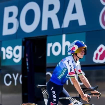 Belgian Remco Evenepoel of Red Bull-BORA-hansgrohe with his new Time Trial bike during a training ahead of the 2026 Tour de France cycling race, Thursday 02 July 2026, in Barcelona, Spain. The 113th edition of the Tour de France starts on Saturday 4 July in Barcelona, Spain, and will finish in Paris, France on the 26th of July. JASPERxJACOBS  x180165406x
