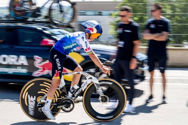 Belgian Remco Evenepoel of Red Bull-BORA-hansgrohe pictured in action during a training ahead of the 2026 Tour de France cycling race, Thursday 02 July 2026, in Barcelona, Spain. The 113th edition of the Tour de France starts on Saturday 4 July in Barcelona, Spain, and will finish in Paris, France on the 26th of July. JASPERxJACOBS  x180165438x