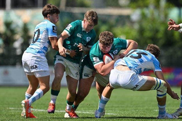 2026 World Rugby Junior World Championship, WM, Weltmeisterschaft Pool C, Avchala Rugby Stadium, Tbilisi, Georgia 2 7 2026 Argentina vs Ireland Ireland s Sami Bishti is tackled by Argentina s Pedro Coll Sami Bishti is tackled by Pedro Coll 2 7 2026  Copyright: xLevanxVerdzeulix Z99_9167