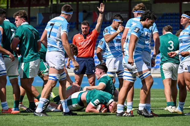 2026 World Rugby Junior World Championship, WM, Weltmeisterschaft Pool C, Avchala Rugby Stadium, Tbilisi, Georgia 2 7 2026 Argentina vs Ireland Ireland s Rian Handley scores his sides first try of the match Rian Handley scores his sides first try of the match 2 7 2026  Copyright: xLevanxVerdzeulix LZ9_5487
