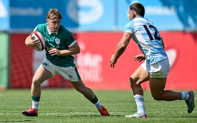 2026 World Rugby Junior World Championship, WM, Weltmeisterschaft Pool C, Avchala Rugby Stadium, Tbilisi, Georgia 2 7 2026 Argentina vs Ireland Ireland s Charlie O™Shea comes up against Argentina s Benjamin Ordiz Yujnovsky Charlie O™Shea comes up against Benjamin Ordiz Yujnovsky 2 7 2026  Copyright: xLevanxVerdzeulix Z99_9263