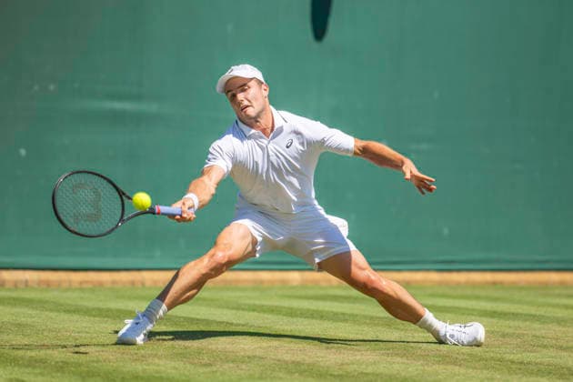 RECORD DATE NOT STATED 2nd July 2026; All England Lawn Tennis and Croquet Club, London, England; Wimbledon Tennis Tournament, Day Four; Arthur Fery (GBR) plays a forehand in his second round match against Otto Virtanen (FIN) GodfreyxPitt