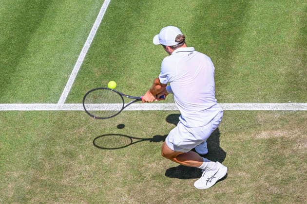 RECORD DATE NOT STATED 2nd July 2026; All England Lawn Tennis and Croquet Club, London, England; Wimbledon Tennis Tournament, Day Four; Arthur Fery (GBR) plays a forehand in his second round match against Otto Virtanen (FIN) GodfreyxPitt