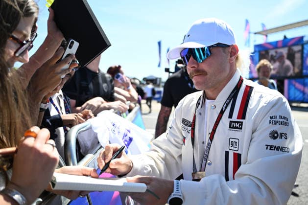 RECORD DATE NOT STATED 2nd July 2026; Silverstone Circuit, Northamptonshire, England; FIA Formula 1 2026 British F1 Grand Prix; Arrivals Day; Valtteri Bottas of Cadillac signs autographs on arrival at Silverstone SimonxWest