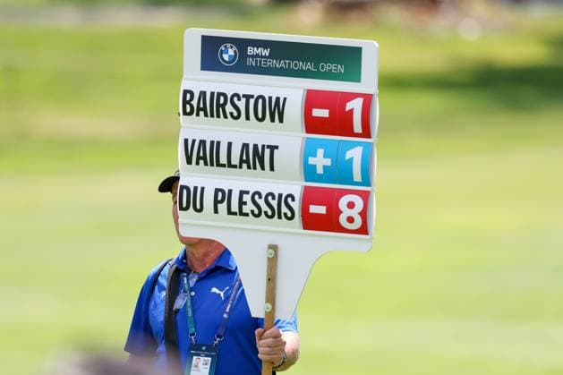 Board, Leader, Hennie Du Plessis (RSA), 37. BMW International Open 2026, Golf, DP World Tour, Herren, Runde 1, 02.07.2026 Eichenried Bayern Deutschland *** Board, Leader, Hennie Du Plessis (RSA), 37th BMW International Open 2026, Golf, DP World Tour, Men, Round 1, July 2, 2026, Eichenried, Bavaria, Germany Copyright: xkolbert-press ChristianxKolbertx
