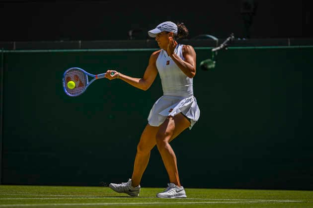 RECORD DATE NOT STATED 2nd July 2026; All England Lawn Tennis and Croquet Club, London, England; Wimbledon Tennis Tournament, Day Four; Madison Keys (USA) plays a forehand in her second round match against Katie Swan (GBR) GodfreyxPitt