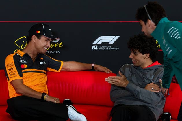 July 2, 2026, Silverstone, Northamptonshire, United Kingdom: LANDO NORRIS (1, McLaren Mastercard F1 Team, GBR, British F1 Driver, MCL40) GABRIEL BORTOLETO (5, Audi Revolut F1 Team, BRA, Brasilian F1 Driver, R26) LANCE STROLL (18, Aston Martin Aramco F1 Team, CAN, Canadian F1 Driver, AMR26) at the Formula 1 Pirelli British Grand Prix 2026 at Silverstone Circuit Silverstone United Kingdom - ZUMAr193 20260702_zsp_r193_034 Copyright: xSaraxRuffonix