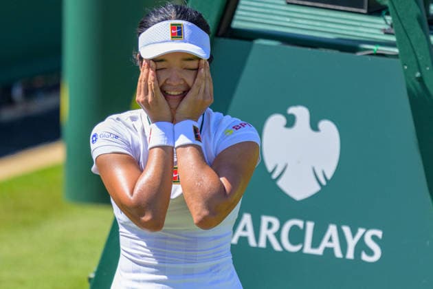 Day Four: The Championships - Wimbledon 2026 LONDON, ENGLAND JULY 02 - Alexandra Eala of Philippines reacts after winning her Ladies Single Second Round against Maya Joint of Australia at The Wimbledon Lawn Tennis Championship at Wimbledon on July 02, 2026 in London, England. (Photo by Keeran Marquis)  Copyright: xKeeranxMarquis Fotoarena SPPx Sportspressphoto_SPR182664