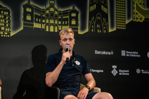 Belgian Tim Merlier of Soudal Quick-Step pictured during a press conference, PK, Pressekonferenz ahead of the 2026 Tour de France cycling race, Thursday 02 July 2026, in Barcelona, Spain. The 113th edition of the Tour de France starts on Saturday 4 July in Barcelona, Spain, and will finish in Paris, France on the 26th of July. DAVIDxPINTENS  x180176893x