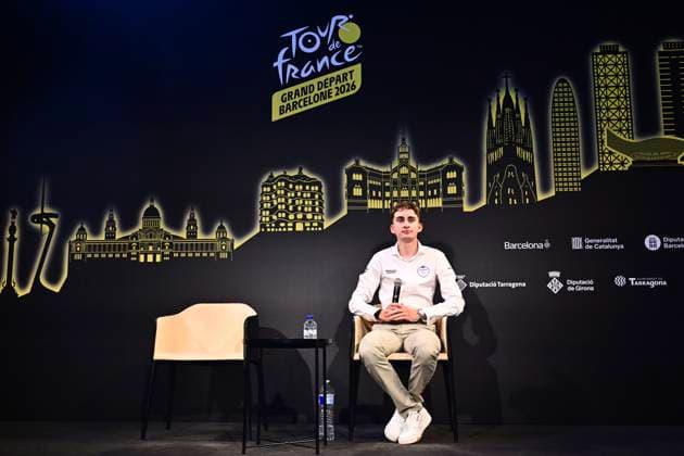 Tour de France 2026 Stage 1 Media Activities 02 07 2026 BARCELONA, SPAIN - JULY 02 : Seixas Paul (FRA) of Decathlon CMA CGM Team speaking with the media during a press conference, PK, Pressekonferenz prior to stage 1 of the 113rd edition of Tour de France an UCI World Tour 2.UWT Team Time Trial stage for Men Elite of 19 km with start in Barcelona and finish in Barcelona on July 2, 2026 in Barcelona, Spain, 02 07 2026 Barcelona Spain  Copyright: xPeterxDexVoechtx