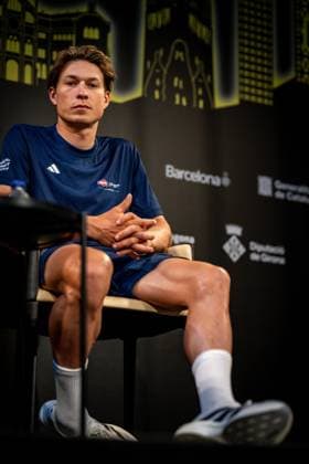 Belgian Jasper Philipsen of Alpecin-Premier Tech pictured during a press conference, PK, Pressekonferenz ahead of the 2026 Tour de France cycling race, Thursday 02 July 2026, in Barcelona, Spain. The 113th edition of the Tour de France starts on Saturday 4 July in Barcelona, Spain, and will finish in Paris, France on the 26th of July. DAVIDxPINTENS  x180181974x