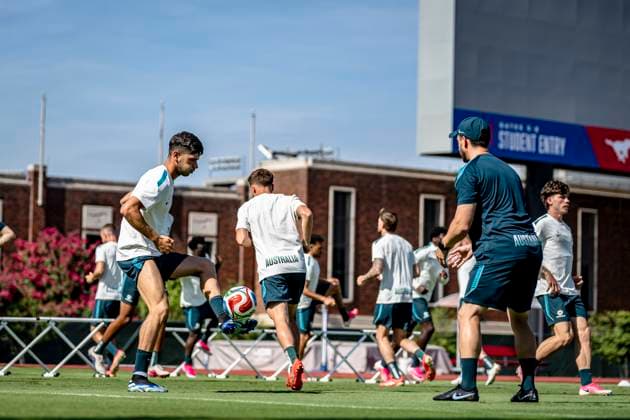 DALLAS - Jackson Irvine of Australia during the 2026 World Cup, training of Australia at Washburne Soccer and Track Stadium on July 2, 2026 in Dallas, United States. (Photo by Stefan Koops EYE4IMAGES DeFodi Images) - *** DALLAS: Jackson Irvine of Australia during the 2026 World Cup, at an Australian team training session at Washburne Soccer and Track Stadium on July 2, 2026, in Dallas, United States. Photo by Stefan Koops, EYE4IMAGES, DeFodi Images