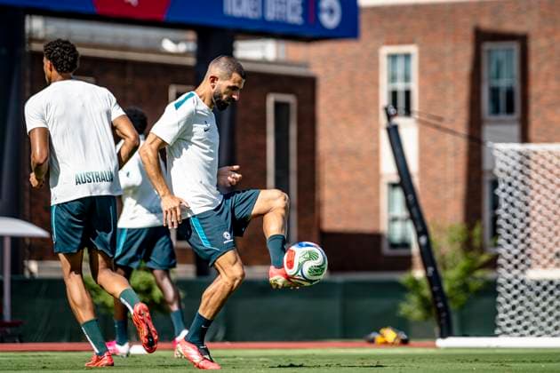 DALLAS - Aziz Behich of Australia during the 2026 World Cup, training with Australia at Washburne Soccer and Track Stadium on July 2, 2026, in Dallas, United States. (Photo by Stefan Koops EYE4IMAGES DeFodi Images) - *** DALLAS: Aziz Behich of Australia during the 2026 World Cup, training with the Australian national team at Washburne Soccer and Track Stadium on July 2, 2026, in Dallas, United States. Photo by Stefan Koops, EYE4IMAGES, DeFodi Images