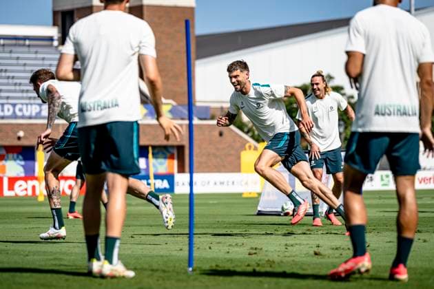 DALLAS - Cameron Burgess of Australia during the 2026 World Cup, training with Australia at Washburne Soccer and Track Stadium on July 2, 2026, in Dallas, United States. (Photo by Stefan Koops EYE4IMAGES DeFodi Images) - *** DALLAS: Cameron Burgess of Australia during the 2026 World Cup, training with the Australian national team at Washburne Soccer and Track Stadium on July 2, 2026, in Dallas, United States. Photo by Stefan Koops, EYE4IMAGES, DeFodi Images