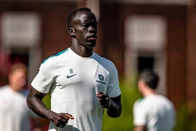 DALLAS - Awer Mabil of Australia during the 2026 World Cup, Australia training at Washburne Soccer and Track Stadium on July 2, 2026 in Dallas, United States. (Photo by Stefan Koops EYE4IMAGES DeFodi Images) - *** DALLAS: Awer Mabil of Australia during the 2026 World Cup; Australia training at Washburne Soccer and Track Stadium on July 2, 2026, in Dallas, United States. Photo by Stefan Koops, EYE4IMAGES, DeFodi Images