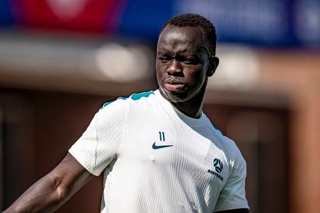 DALLAS - Awer Mabil of Australia during the 2026 World Cup, Australia training at Washburne Soccer and Track Stadium on July 2, 2026 in Dallas, United States. (Photo by Stefan Koops EYE4IMAGES DeFodi Images) - *** DALLAS: Awer Mabil of Australia during the 2026 World Cup; Australia training at Washburne Soccer and Track Stadium on July 2, 2026, in Dallas, United States. Photo by Stefan Koops, EYE4IMAGES, DeFodi Images