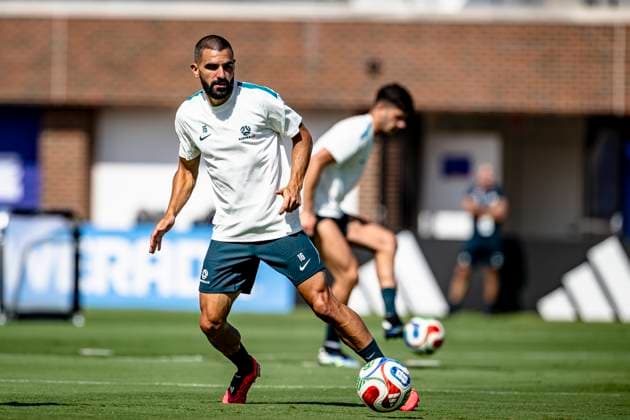 DALLAS - Aziz Behich of Australia during the 2026 World Cup, training with Australia at Washburne Soccer and Track Stadium on July 2, 2026, in Dallas, United States. (Photo by Stefan Koops EYE4IMAGES DeFodi Images) - *** DALLAS: Aziz Behich of Australia during the 2026 World Cup, training with the Australian national team at Washburne Soccer and Track Stadium on July 2, 2026, in Dallas, United States. Photo by Stefan Koops, EYE4IMAGES, DeFodi Images