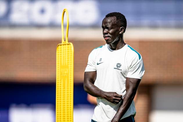 DALLAS - Awer Mabil of Australia during the 2026 World Cup, Australia training at Washburne Soccer and Track Stadium on July 2, 2026 in Dallas, United States. (Photo by Stefan Koops EYE4IMAGES DeFodi Images) - *** DALLAS: Awer Mabil of Australia during the 2026 World Cup; Australia training at Washburne Soccer and Track Stadium on July 2, 2026, in Dallas, United States. Photo by Stefan Koops, EYE4IMAGES, DeFodi Images