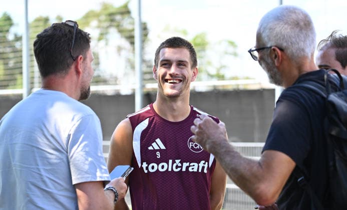 02.07.2026 - Fussball - 2. Fussball - Bundesliga - Saison 2026 2027 - 1. FC Nürnberg Nuernberg FCN ( Club ) - Training - Sportfoto Zink - xwoxzix - Sigurd Haugen ( 9, 1. FC Nürnberg FCN ) im Interview *** July 2, 2026 Soccer 2 Bundesliga 2026–2027 Season 1 FC Nürnberg Nuernberg FCN Club Training Sports Photo Zink xwoxzix Sigurd Haugen 9, 1 FC Nürnberg FCN Interview