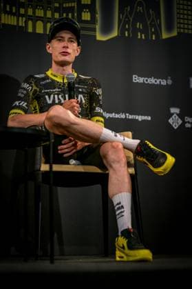 Danish Jonas Vingegaard Hansen of Team Visma-Lease a Bike pictured during a press conference, PK, Pressekonferenz ahead of the 2026 Tour de France cycling race, Thursday 02 July 2026, in Barcelona, Spain. The 113th edition of the Tour de France starts on Saturday 4 July in Barcelona, Spain, and will finish in Paris, France on the 26th of July. DAVIDxPINTENS  x180185148x