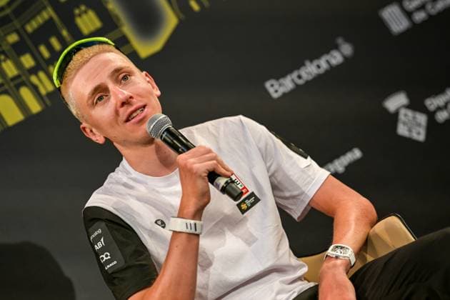 Slovenian Tadej Pogacar of UAE Team Emirates-XRG pictured during a press conference, PK, Pressekonferenz ahead of the 2026 Tour de France cycling race, Thursday 02 July 2026, in Barcelona, Spain. The 113th edition of the Tour de France starts on Saturday 4 July in Barcelona, Spain, and will finish in Paris, France on the 26th of July. DAVIDxPINTENS  x180185758x