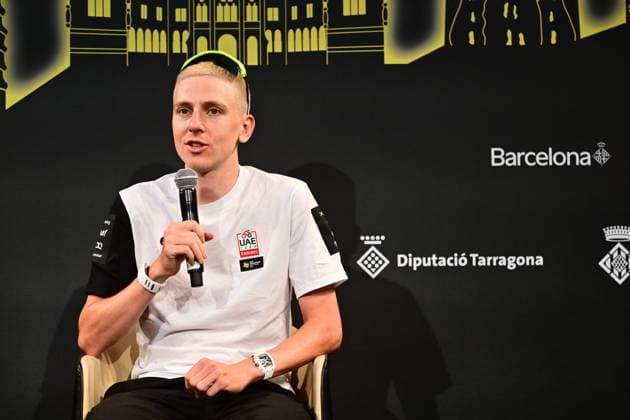 Tour de France 2026 Media Activities 02 07 2026 BARCELONA, SPAIN - JULY 02 : Pogacar Tadej (SLO) of UAE Team Emirates XRG speaking with the media during a press conference, PK, Pressekonferenz prior to the 113rd edition of Tour de France 2026, on July 2, 2026 in Barcelona, Spain, 02 07 2026 Barcelona Spain  Copyright: xPeterxDexVoechtx