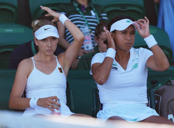 Tennis - 2026 Wimbledon Championships - Day Four (Week One) - All England Lawn Tennis & Croquet Club, London - Thursday 2nd July 2026 Women™s doubles, Second Round: Katie Boulter and Heather Watson (GBR) vs. K Piter (POL) and S Siskova Katie Boulter and Heather Watson COLORSPORT ANDREW COWIE 