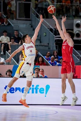 July 2, 2026, Madrid, Madrid, Spain: Jaime Pradilla of Spain and Frederik Jellum of Denmark in action during the 2027 Basket World Cup qualifier match played between Spain and Denmark at Caja Magica on July 02, 2026 in Madrid, Spain. Madrid Spain - ZUMAa181 20260702_zaa_a181_023 Copyright: xAngelxPerezxMecax