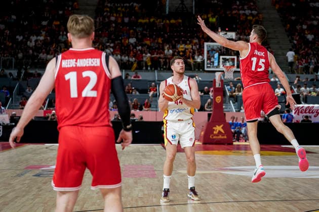 July 2, 2026, Madrid, Madrid, Spain: Joel Parra of Spain and Zarko Jukic of Denmark in action during the 2027 Basket World Cup qualifier match played between Spain and Denmark at Caja Magica on July 02, 2026 in Madrid, Spain. Madrid Spain - ZUMAa181 20260702_zaa_a181_025 Copyright: xAngelxPerezxMecax