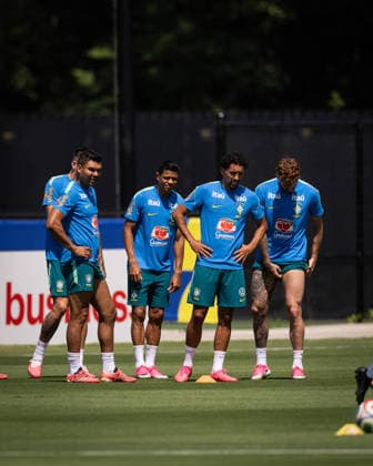 Casemiro of Brazil (L), Douglas of Brazil (C) and Marquinhos of Brazil (R) training at their New Jersey base the Columbia Park Training Facility in Morristown, NJ, United States. (Photo by Ricardo Nogueira SPP)  Copyright: xRicardoxNogueira SPPx Sportspressphoto_SPR182755