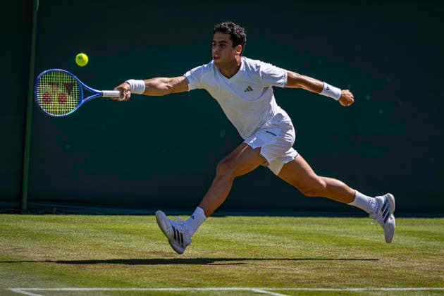 RECORD DATE NOT STATED 2nd July 2026; All England Lawn Tennis and Croquet Club, London, England; Wimbledon Tennis Tournament, Day Four; Jaume Munar (ESP) plays a forehand in his second round match against Jacob Fearnley (GBR) GodfreyxPitt